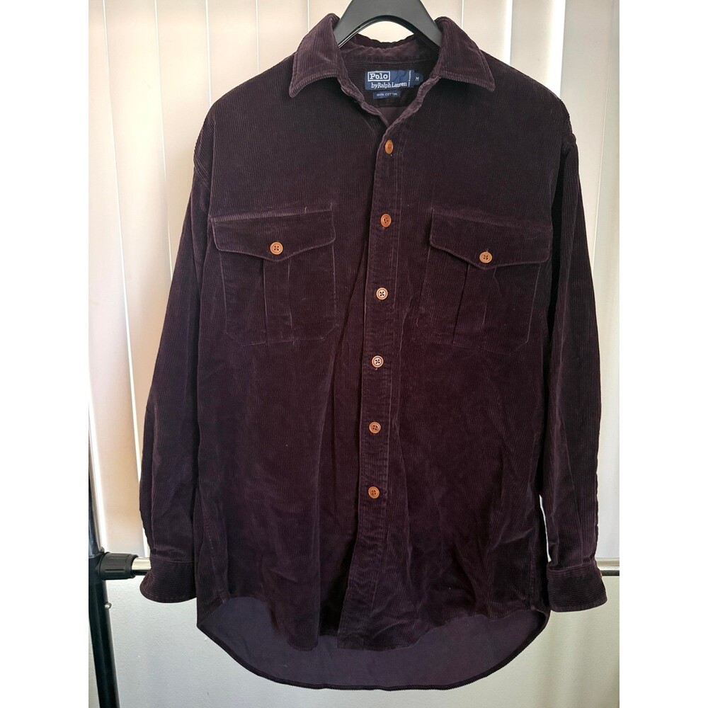 Vintage Men’s Polo Ralph Lauren Corduroy Elbow Patch Brown Button Up Size Medium